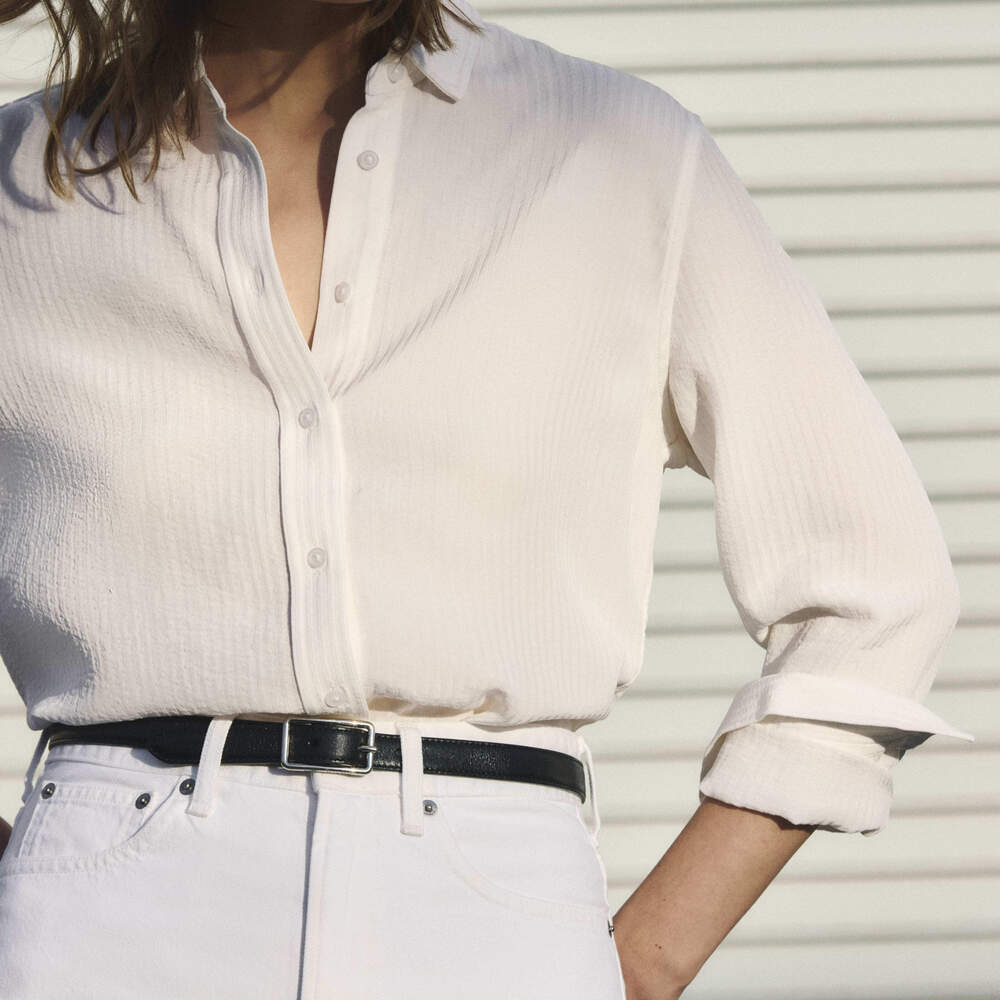 Everlane Women's City Stripe Relaxed Shirt in Bone White, Size 2